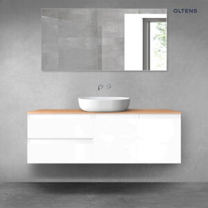 Oltens Vernal zestaw mebli łazienkowych 140 cm z blatem biały połysk/dąb 68274000