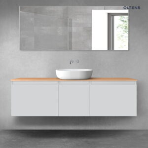 Oltens Vernal zestaw mebli łazienkowych 160 cm z blatem szary mat/dąb 68419700