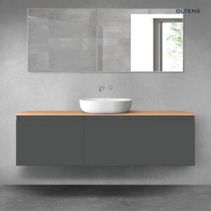 Oltens Vernal zestaw mebli łazienkowych 160 cm z blatem grafit mat/dąb 68419400