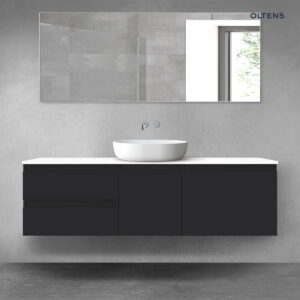 Oltens Vernal zestaw mebli łazienkowych 160 cm z blatem czarny mat/biały połysk 68409300