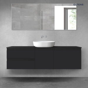 Oltens Vernal zestaw mebli łazienkowych 160 cm z blatem czarny mat 68407300