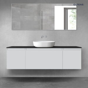 Oltens Vernal zestaw mebli łazienkowych 160 cm z blatem szary mat/czarny mat 68455700