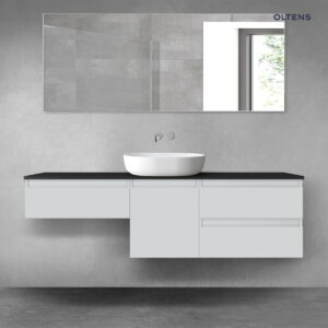 Oltens Vernal zestaw mebli łazienkowych 160 cm z blatem szary mat/czarny mat 68425700