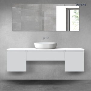 Oltens Vernal zestaw mebli łazienkowych 160 cm z blatem szary mat/biały połysk 68395700