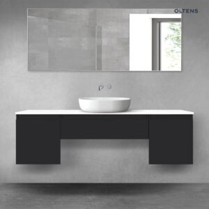 Oltens Vernal zestaw mebli łazienkowych 160 cm z blatem czarny mat/biały połysk 68395300
