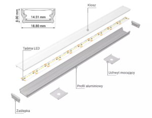 Klosz do profilu aluminiowego LED NANO 3 / 20mm x 2700mm