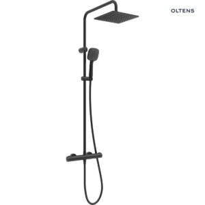 Oltens Atran (S) zestaw prysznicowy termostatyczny z desczownicą kwadratową czarny mat 36501300
