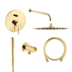 Zestaw Oltens Molle bateria podtynkowa z deszczownicą 30 cm Vindel i kompletem prysznicowym Ume złoty (34100800, 37000800, 39400800, 37102800, 37200800, 39304800)