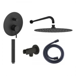 Zestaw Oltens Molle bateria podtynkowa z deszczownicą 30 cm Vindel i kompletem prysznicowym Ume czarny mat (34100300, 37000300, 39400300, 37102300, 37200300, 39304300)