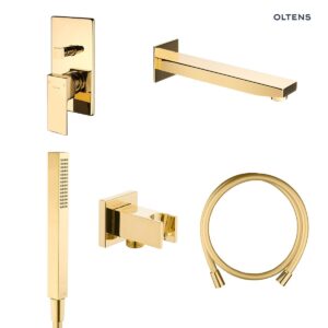 Zestaw Oltens Gota zestaw wannowo-prysznicowy podtynkowy złoty połysk (34101800,39101800,37103800,37200800,39303800)