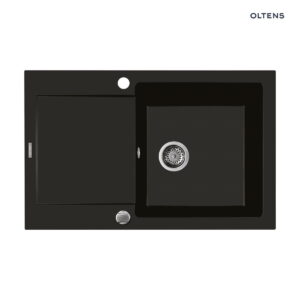 Oltens Gravan zlewozmywak granitowy 1 komorowy z krótkim ociekaczem 79x50cm czarny 72100300