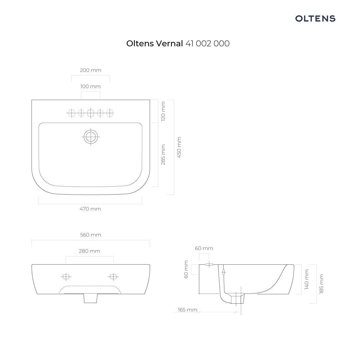 Oltens Vernal umywalka 56x45 cm wisząca biała 41002000 - obrazek 5