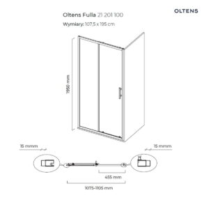 Oltens Fulla drzwi prysznicowe 110 cm wnękowe 21201100