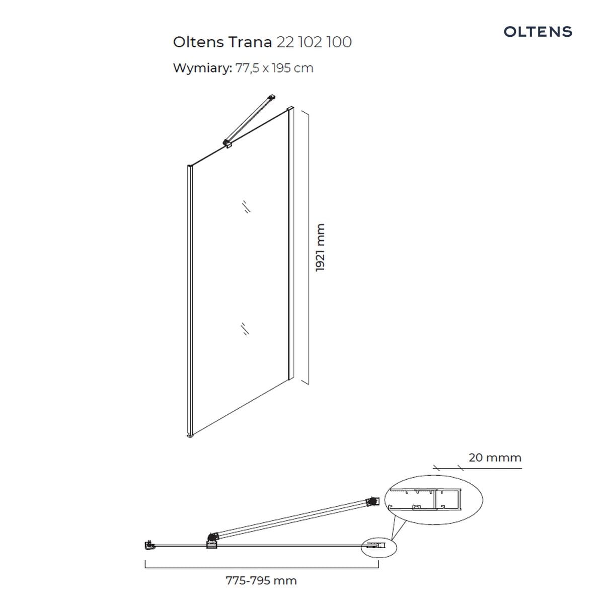 Oltens Trana ścianka prysznicowa 80 cm boczna do drzwi 22102100 - obrazek 2