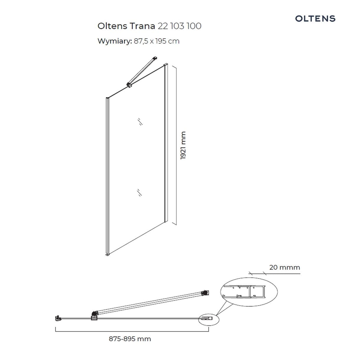 Oltens Trana ścianka prysznicowa 90 cm boczna do drzwi 22103100 - obrazek 3
