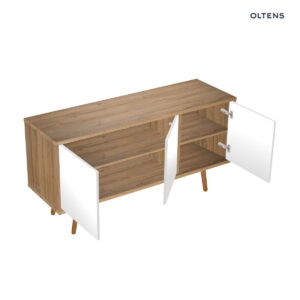 Oltens Hedvig szafka 140 cm podumywalkowa wisząca z półką biały połysk/dąb naturalny 60205060