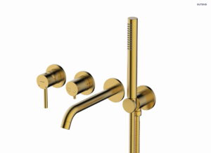 Oltens Molle bateria wannowo-prysznicowa podtynkowa 4-otworowa złoto szczotkowane 34105810