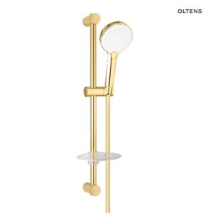 Oltens Driva EasyClick Alling 60 zestaw prysznicowy z mydelniczką złoty połysk/biały 36004080