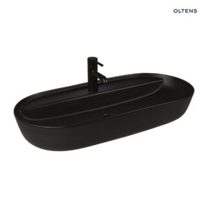 Oltens Hamnes Thin umywalka 80x40 cm nablatowa owalna z powłoką SmartClean czarny mat 41815300