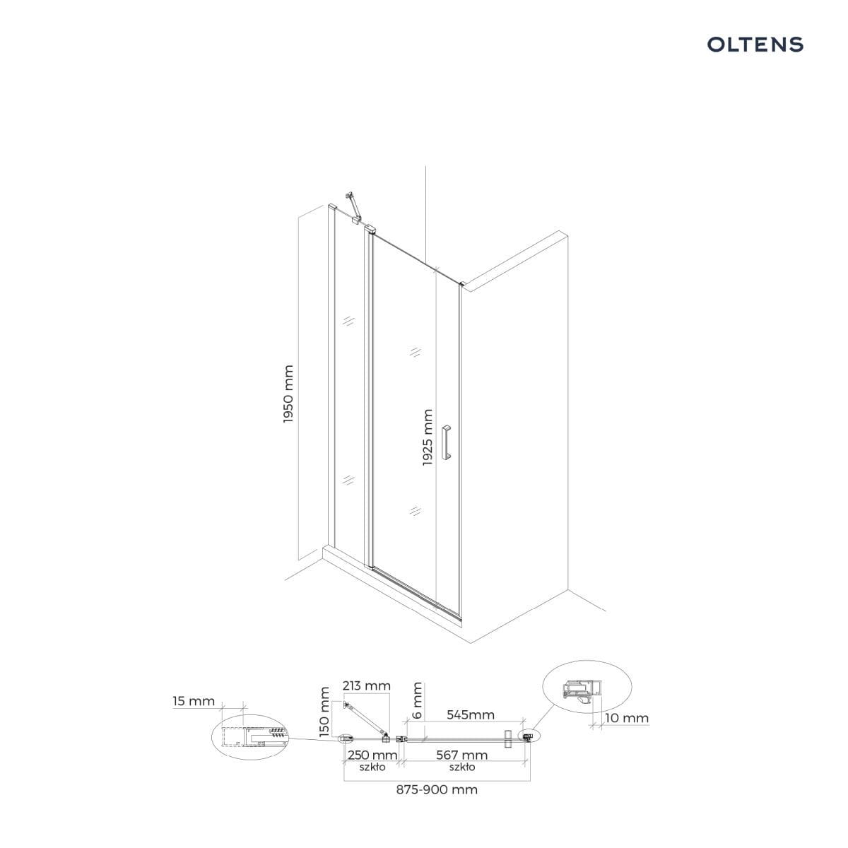 Oltens Verdal drzwi prysznicowe 90 cm czarny mat/szkło przezroczyste 21204300 - obrazek 2