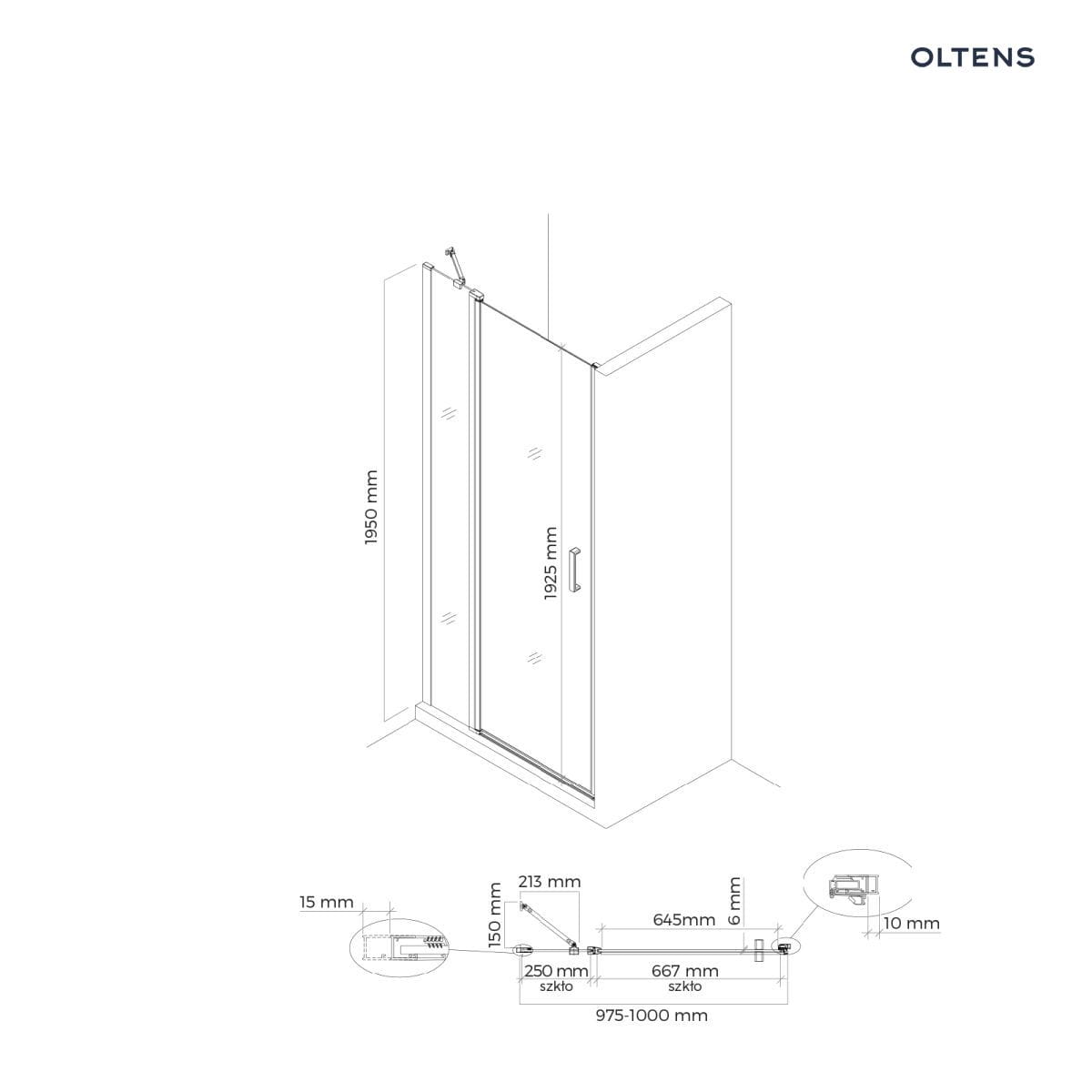 Oltens Verdal drzwi prysznicowe 100 cm czarny mat/szkło przezroczyste 21205300 - obrazek 2