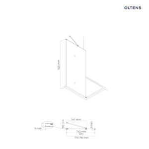 Oltens Hallan ścianka prysznicowa 80 cm boczna do drzwi czarny mat/szkło przezroczyste 22100300