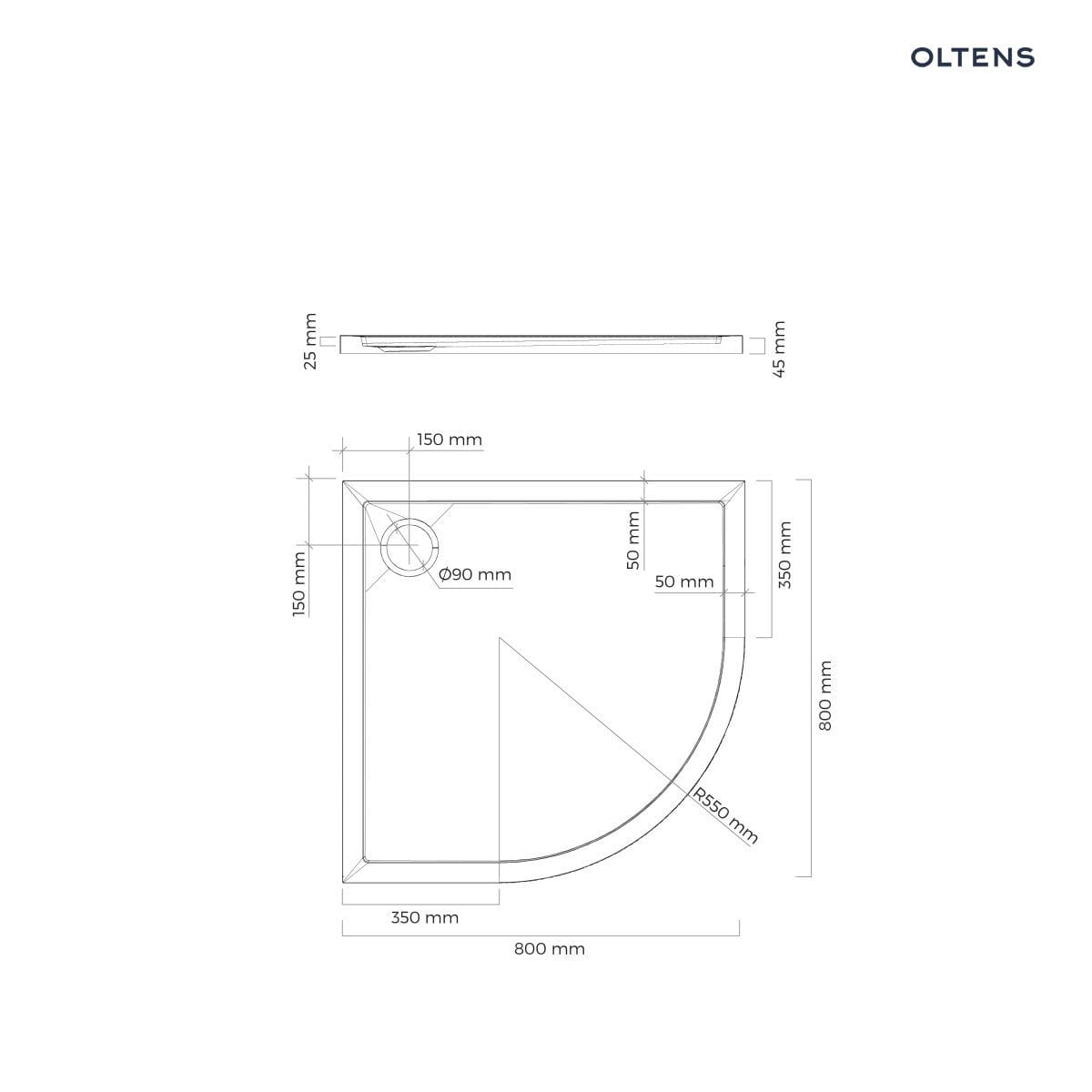 Oltens Superior brodzik 80x80 cm półokrągły akrylowy czarny mat 16001300 - obrazek 5