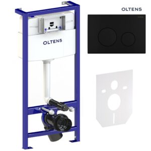 Zestaw Oltens Triberg Lule 5w1 stelaż podtynkowy z przyciskiem spłukującym czarny mat 58301300