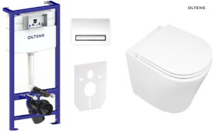 Zestaw Oltens Triberg Jog Torne 7w1 stelaż podtynkowy miska z deską 42505000 i przycisk spłukujący chrom błyszczący 58304100