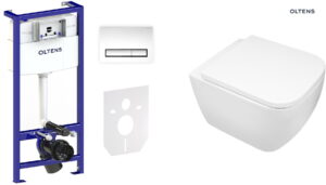 Zestaw Oltens Triberg Vernal Torne 7w1 stelaż podtynkowy miska z deską 42507000 i przycisk spłukujący chrom błyszczący 58306100