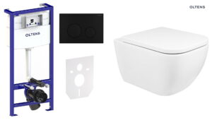 Zestaw Oltens Triberg Vernal Lule 7w1 stelaż podtynkowy miska z deską 42507000 i przycisk spłukujący czarny mat 58305300
