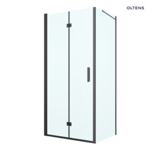 Oltens Hallan kabina prysznicowa 90x80 cm prostokątna drzwi ze ścianką czarny mat/szkło przezroczyste 20202300