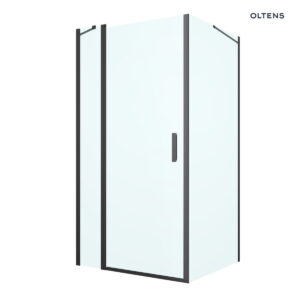 Oltens Verdal kabina prysznicowa 100x100 cm kwadratowa drzwi ze ścianką czarny mat/szkło przezroczyste 20012300