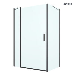 Oltens Verdal kabina prysznicowa 120x90 cm protokątna czarny mat/szkło przezroczyste drzwi ze ścianką 20213300
