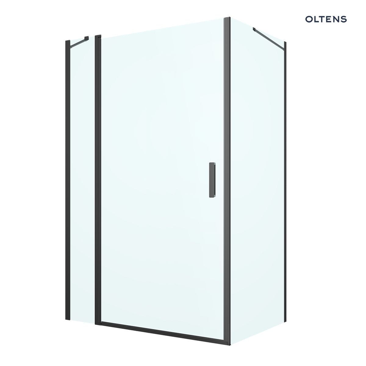 Oltens Verdal kabina prysznicowa 120x90 cm protokątna czarny mat/szkło przezroczyste drzwi ze ścianką 20213300