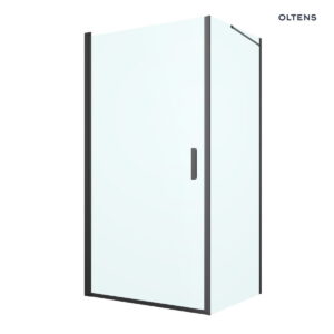Oltens Rinnan kabina prysznicowa 100x90 cm prostokątna drzwi ze ścianką czarny mat/szkło przezroczyste 20219300