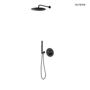 Zestaw Oltens Hamnes bateria podtynkowa z deszczownicą 30 cm Vindel i kompletem prysznicowym Ume czarny mat 36607300