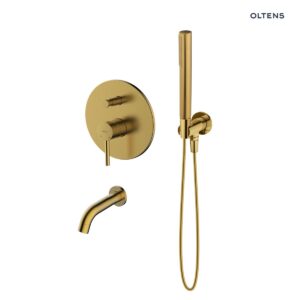 Zestaw Oltens Molle bateria podtynkowa z wylewką i kompletem prysznicowym Ume złoto szczotkowane 36602810